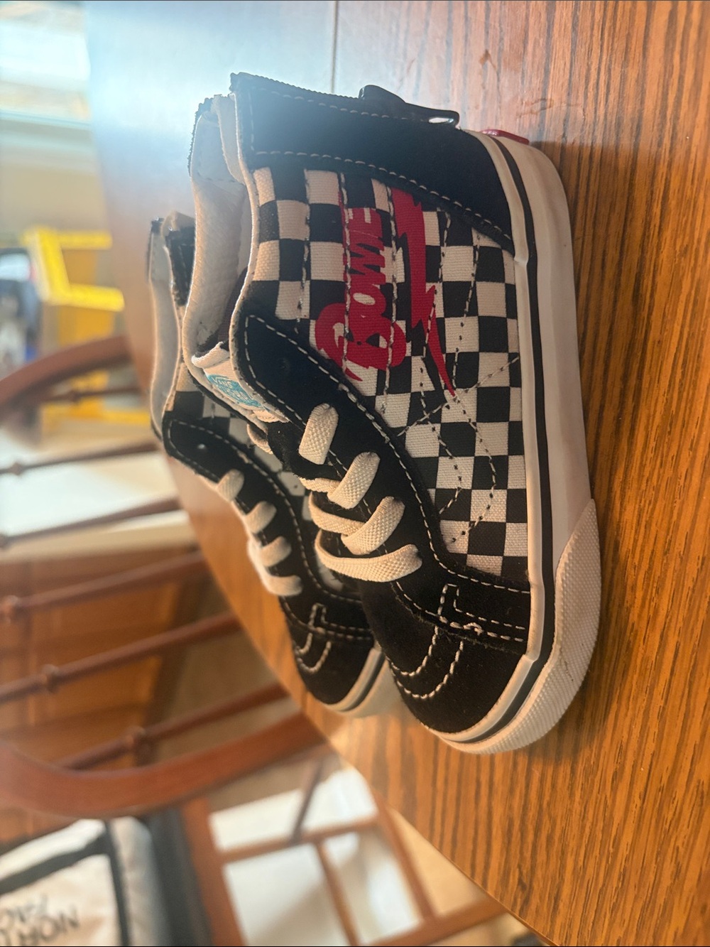 Vans toddler David Bowie  High-Top Checkerboard Sneakers in Black, White & Red